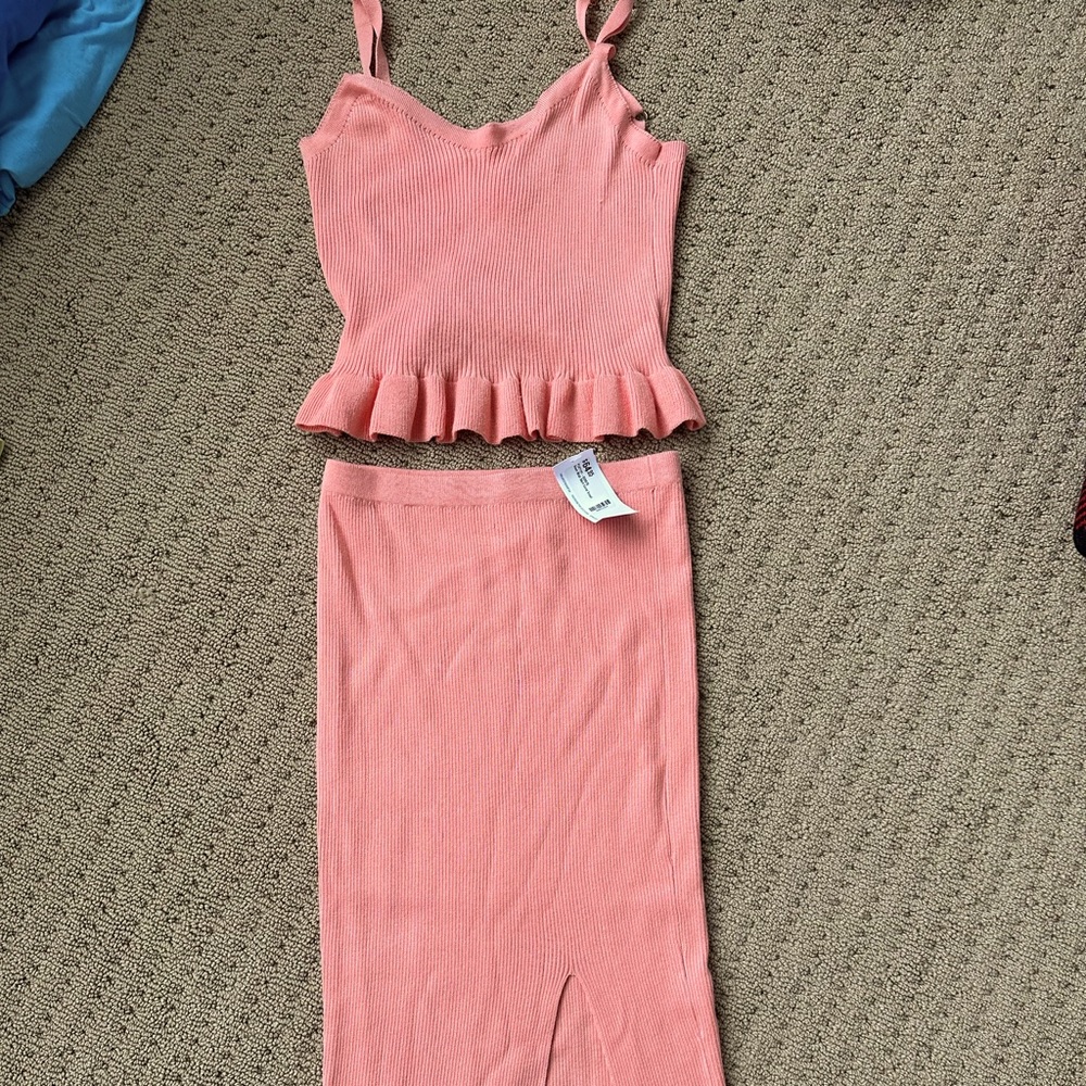 Coral skirt and top set - size small